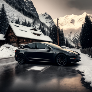 Tesla Model 3 sur route alpine
