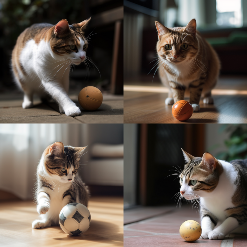 Prompt : a cat playing ball