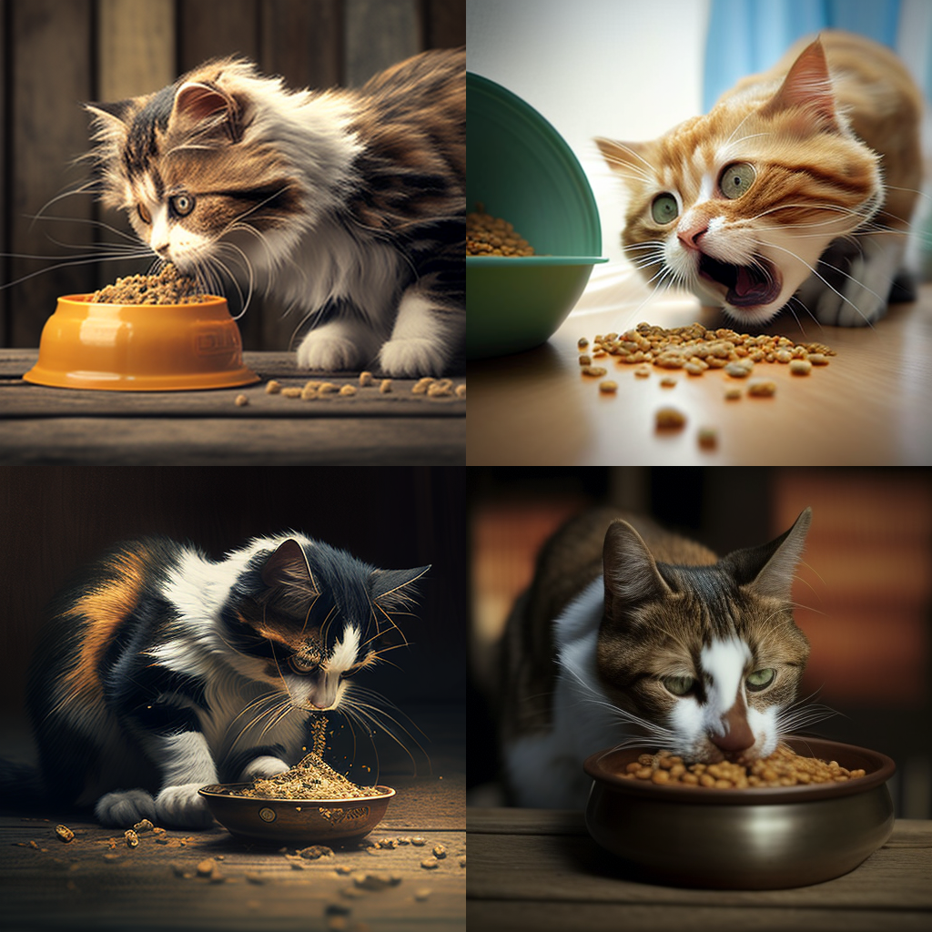 A cat eating kibble --v 4