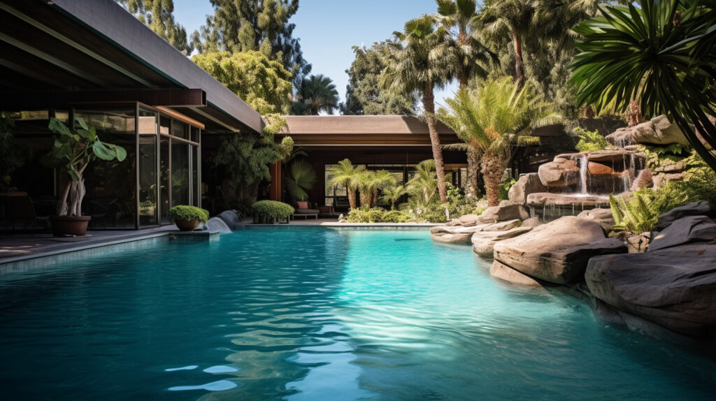 Bassin avec cascade dans une villa californienne